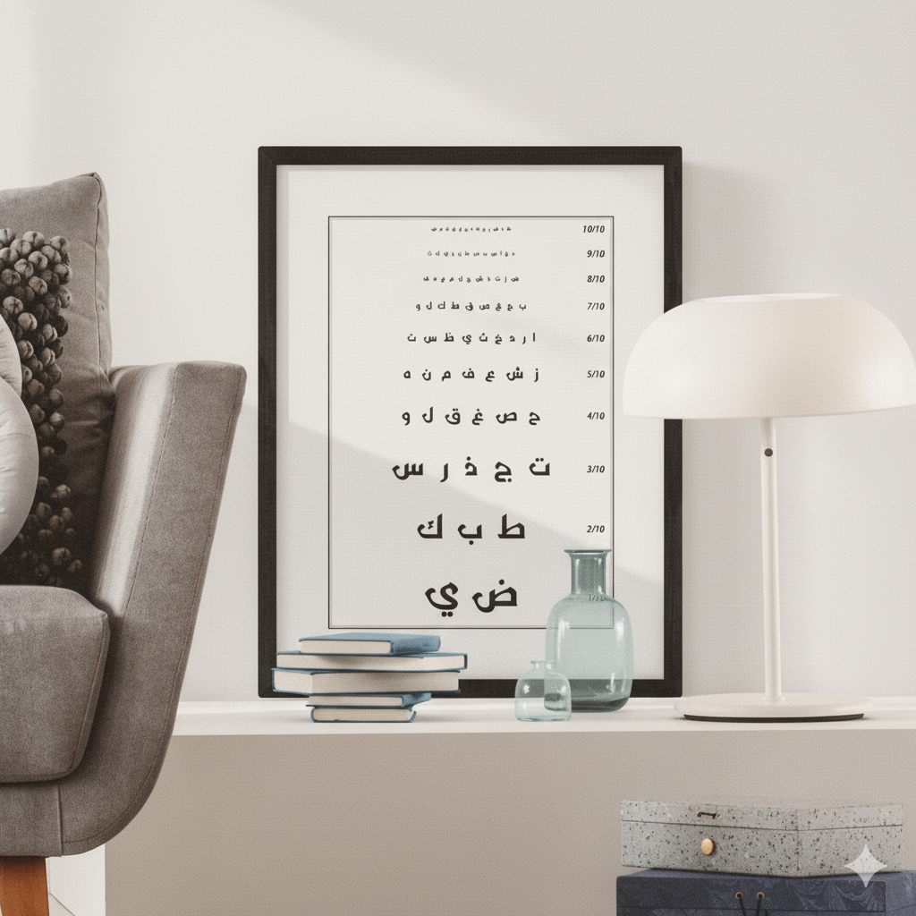 Affiche : planche optique, type échelle Monoyer, caractères arabes