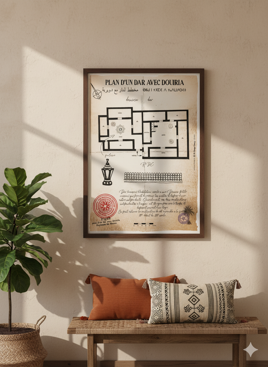 Plan of a Dar with douiria, architecture of Morocco